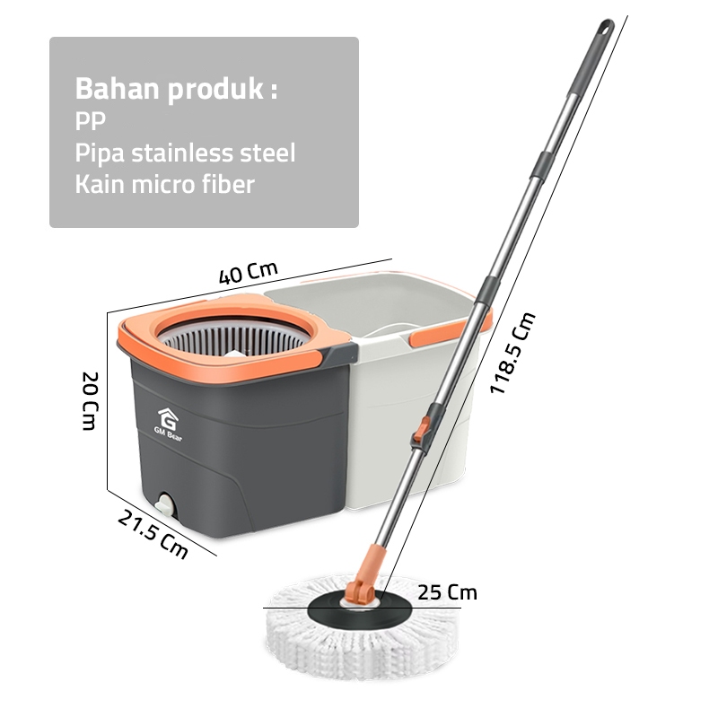 Gm Bear Pel Lantai Putar Spin Mop 2250 - Ultra Mop Aclima Pelan Lantai Mini Dark Grey Kain Pel