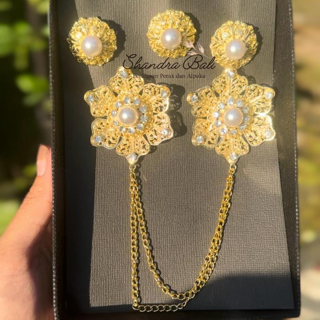 Shandra Bali - Set Bros Pin Kancing Peniti Anandi Kebaya Alpaka Emas Bali