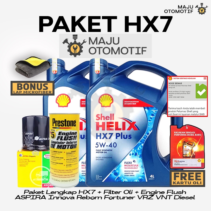 [GRATIS FILTER OLI] PAKET LENGKAP Ganti Oli Mesin Shell Helix HX7 SAE 5W-40 8 Liter Engine Flush ASP