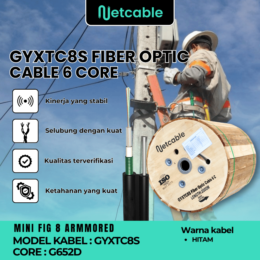 NETCABLE  Kabel Fiber Optik Mini Fig8 6 Core Armored 2KM | Kabel FO Fig 6 Armored 2000m