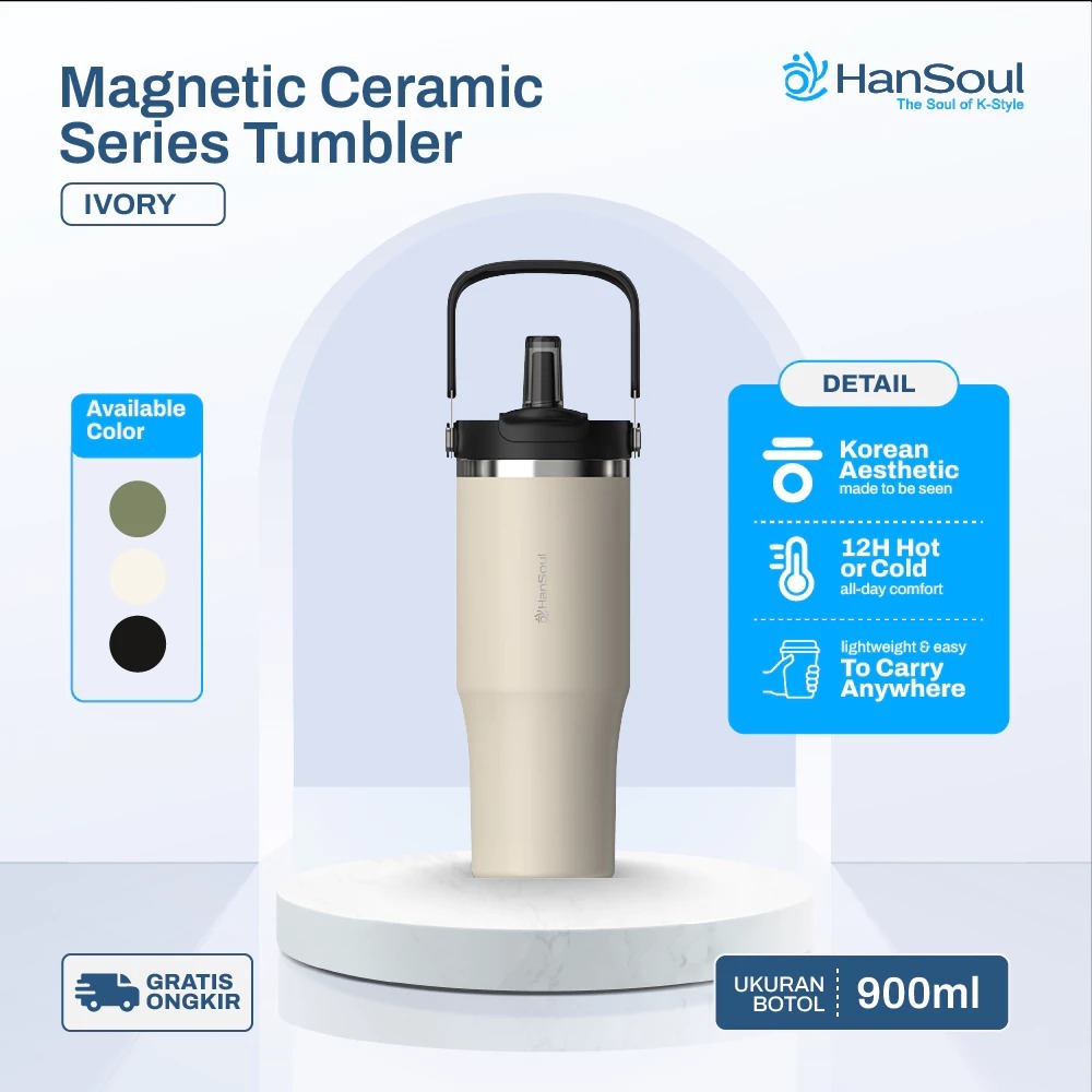 HANSOUL Botol Minum Tumbler Magnetic Ceramic Series Termos Portable 900ml