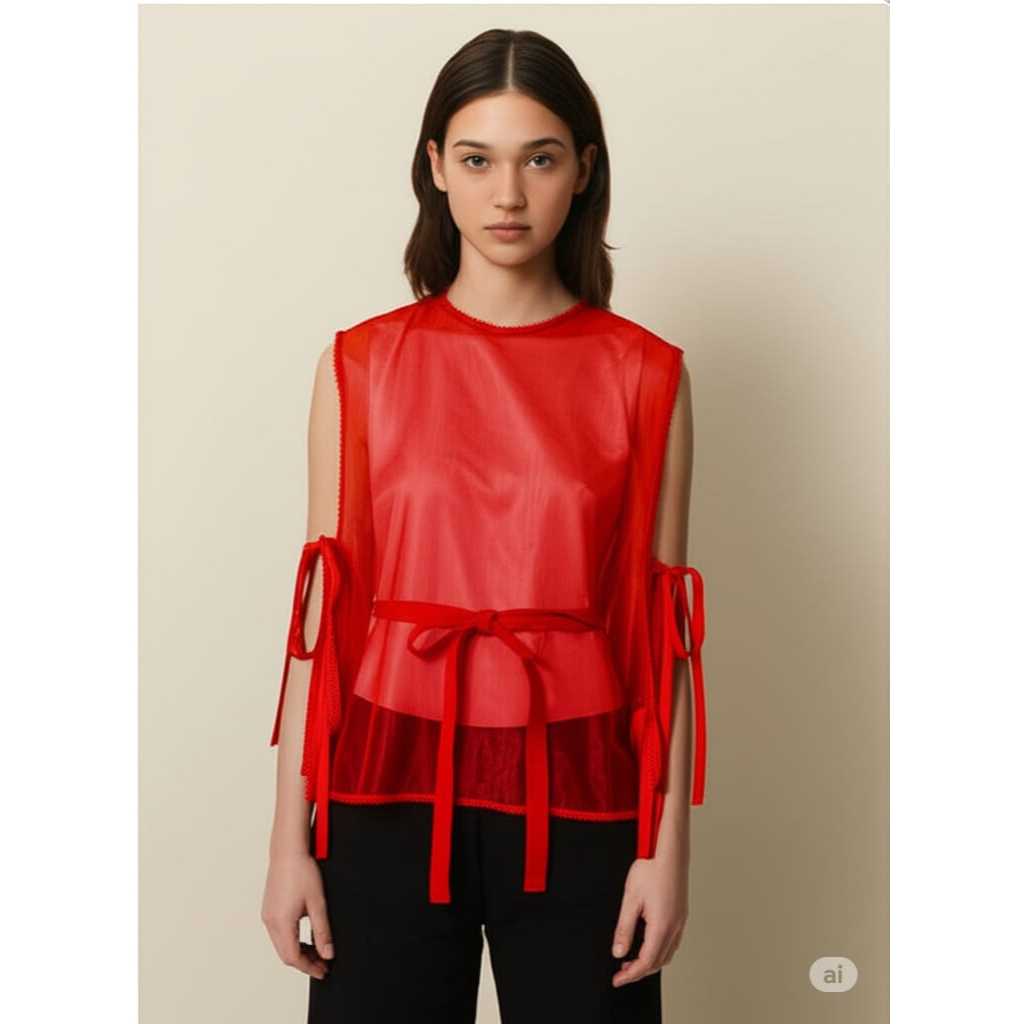 Tessa vest wanita transparan rompi  merah