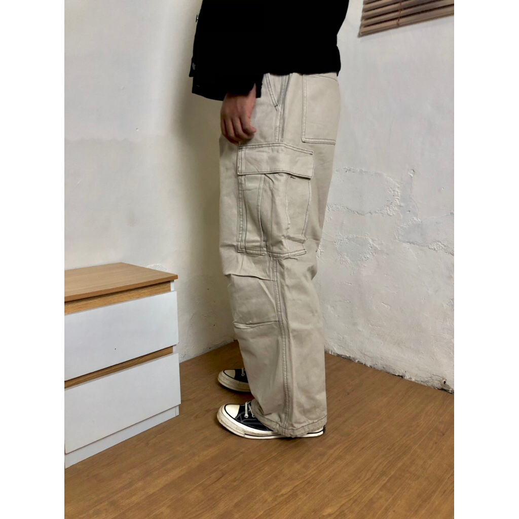 Super Wide Cargo Ballon Pants Uniqlo GU Khaki Second Original