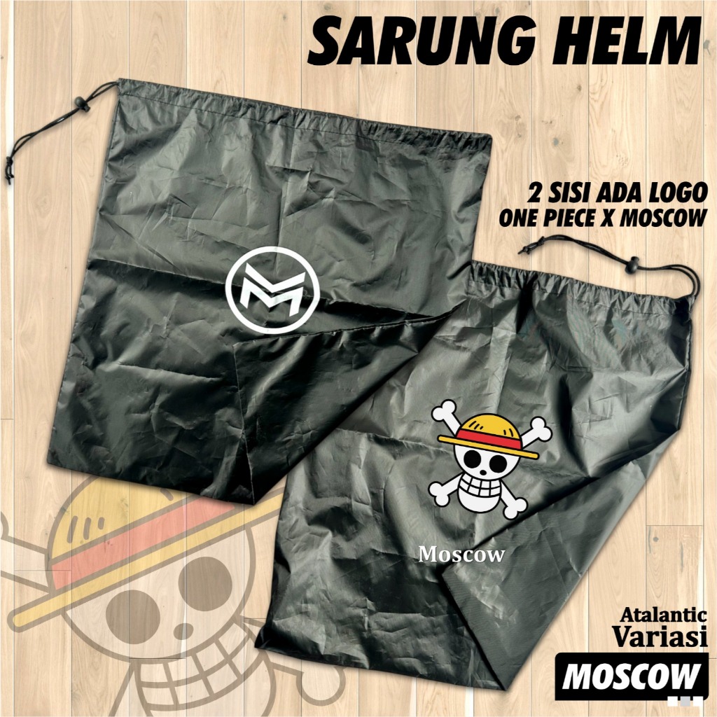 SARUNG HELM  / TAS SERUT PELINDUNG HELM WATERPROOF GAMBAR ONE PIECE + LOGO MOSCOW SARUNG MODEL TALI 
