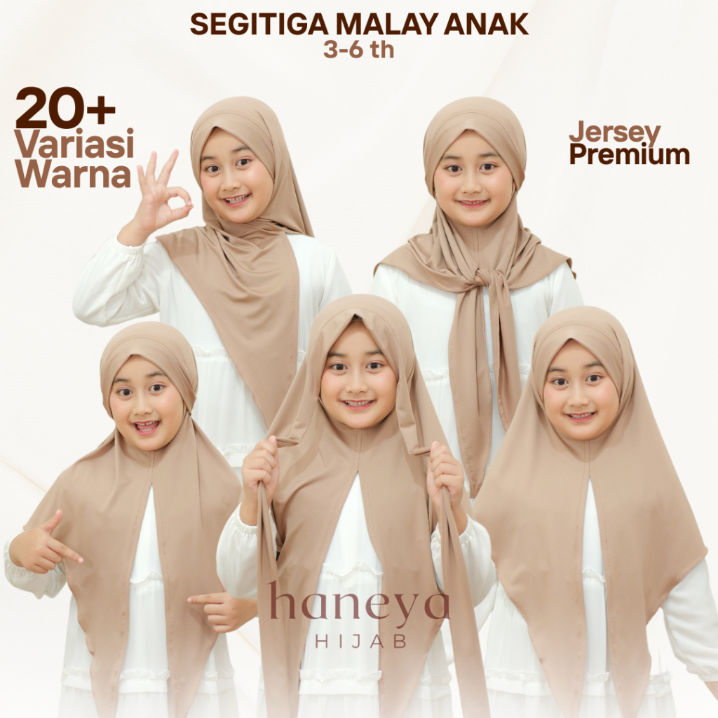 Jilbab Segitiga Instan Malay Anak Usia 3-6 th | Jilbab Segitiga Malay Anak Spandex Jersey
