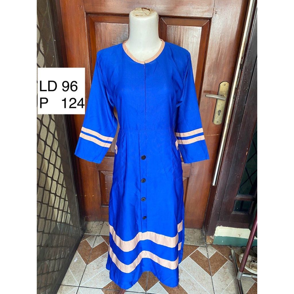Long Maxi Dress Electric Blue Gamis Wanita Busui Friendly Baju Ngaji Muslimah Biru Elektrik - prelov