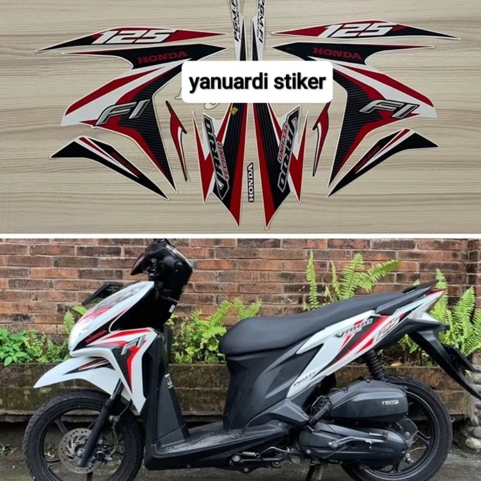 Striping stiker vario techno 125 fi tahun 2014 putih list merah vario 2014