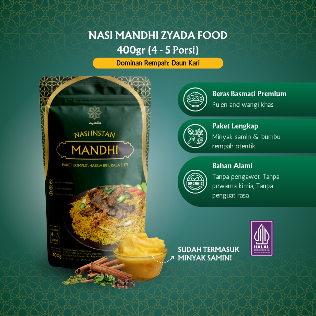 

ZYADA Nasi Mandhi Instan Beras Bumbu Minyak Samin 400gr (4-5 Porsi)
