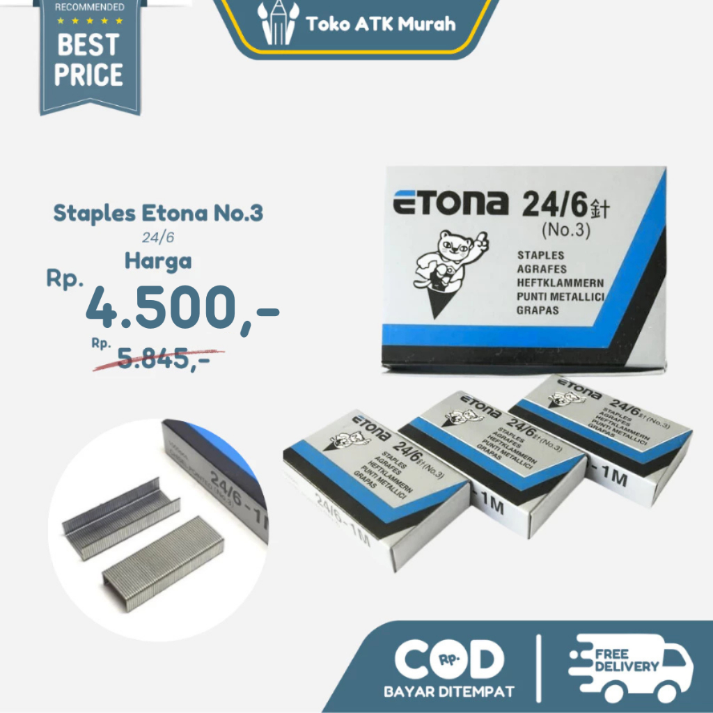 

Staples Etona No.3 – Isi Hekter / Isi Stapler 24/6 | Tajam & Anti Macet