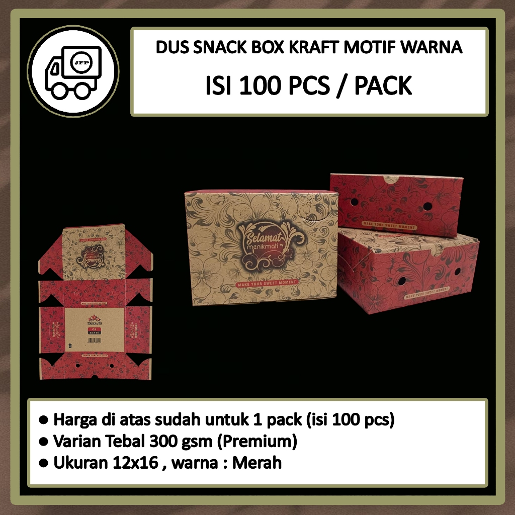 

Dus Snack Box Kue 12x12 12x14 12x16 Coklat Kraft Polos Motif isi 100 pcs