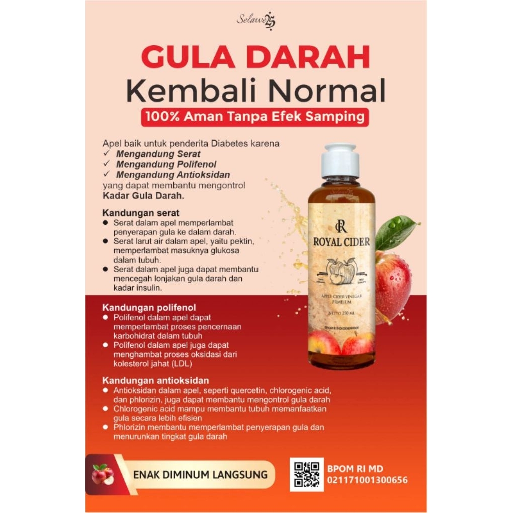 

Cuka Apel Royal Cider Turunkan Gula Darah Secara Alami
