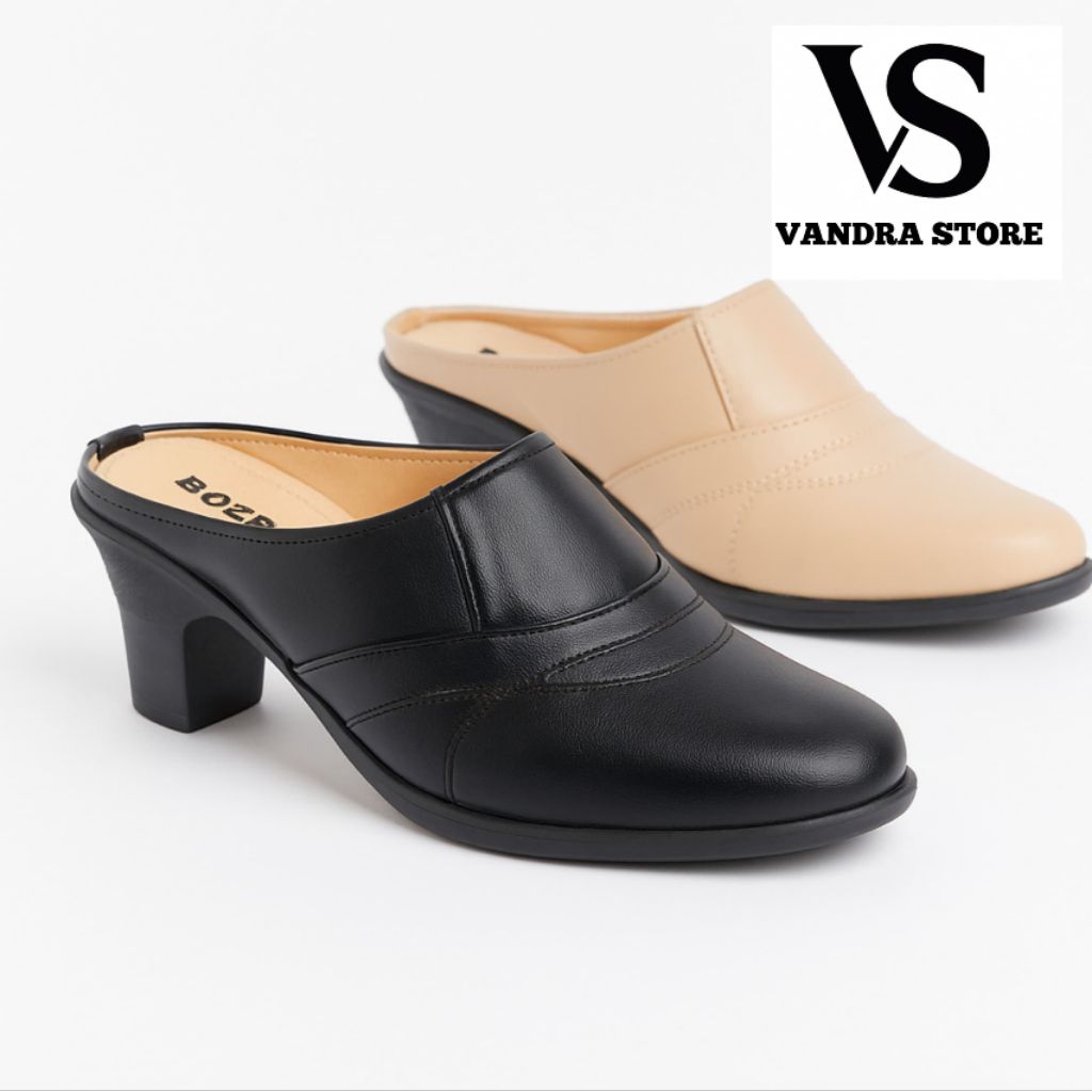 Sandal Heels Wanita Slop Kulit/Sandal Slop /Sepatu Slop Pantofel Wanita