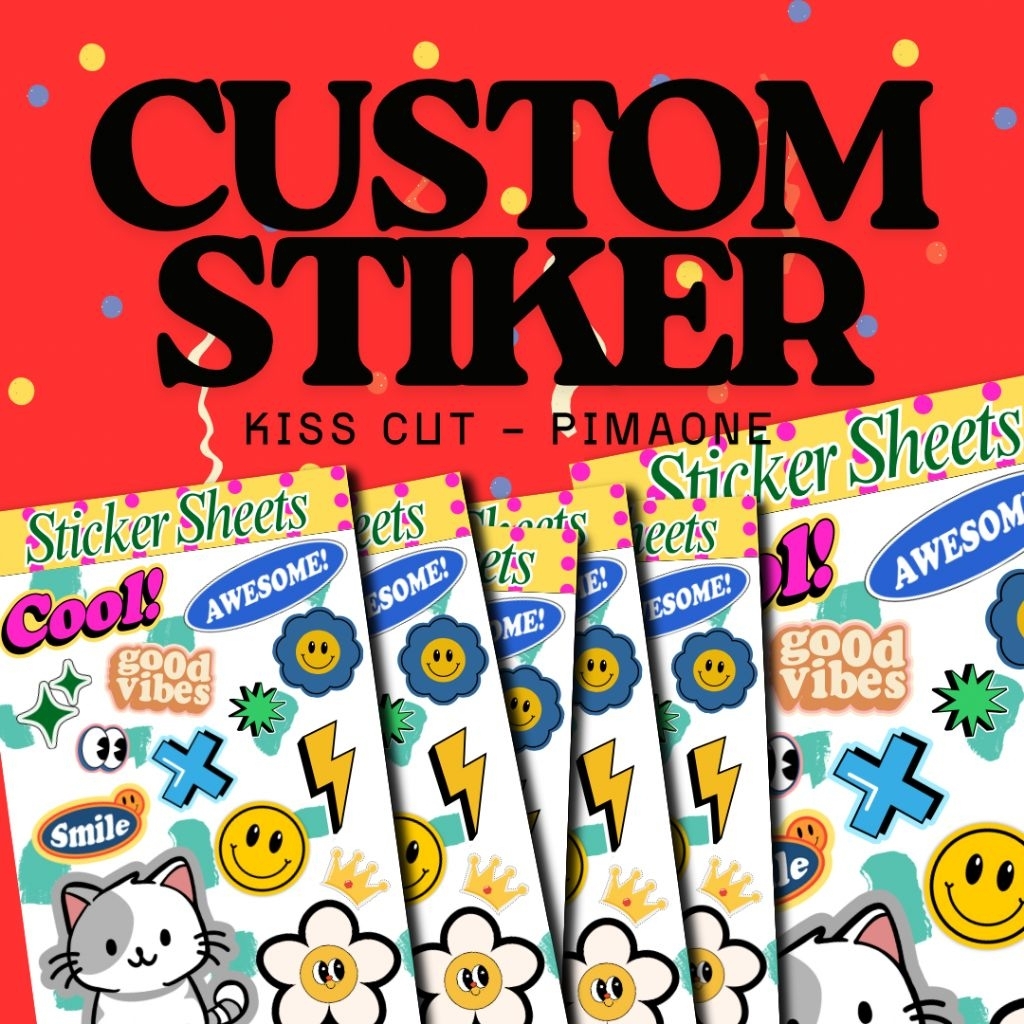 

CUSTOM CETAK STICKER SHEETS KISS-CUT KISS CUT CUTTING STIKER