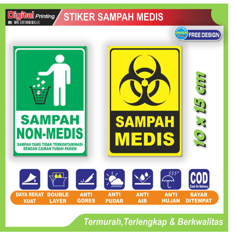 

Stiker tulisan sampah medis non medis sticker pemilahan limbah kesehatan bahan berbahaya