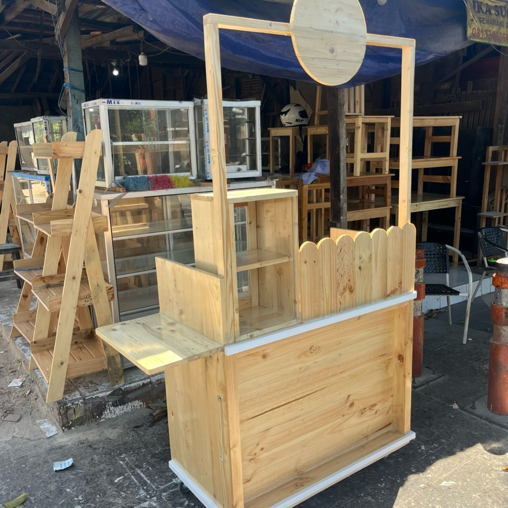 Gerobak booth kayu jati belanda