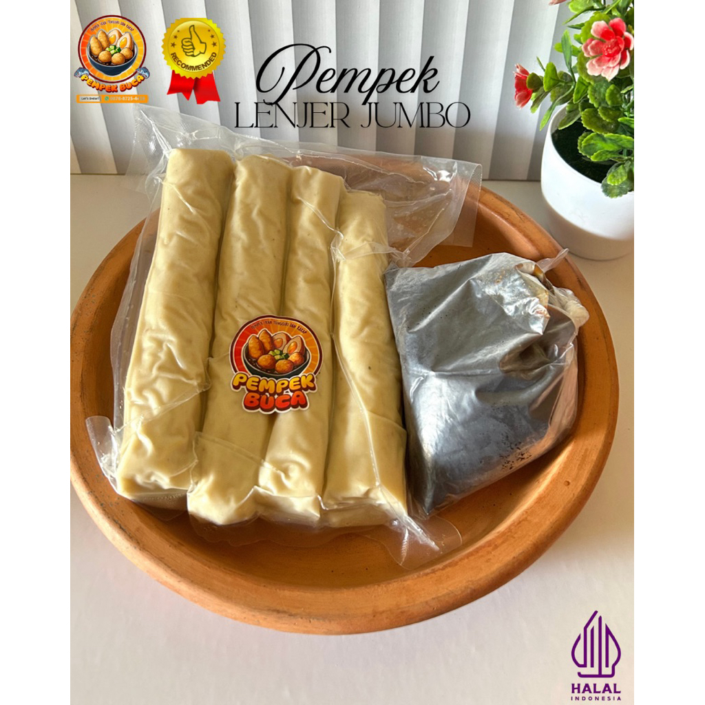

Pempek Buca - Lenjer Jumbo isi 4 pcs + Cuko 100ml. Khas Jambi 100% Ikan tenggiri dan kakap, Vakum Food Grade.