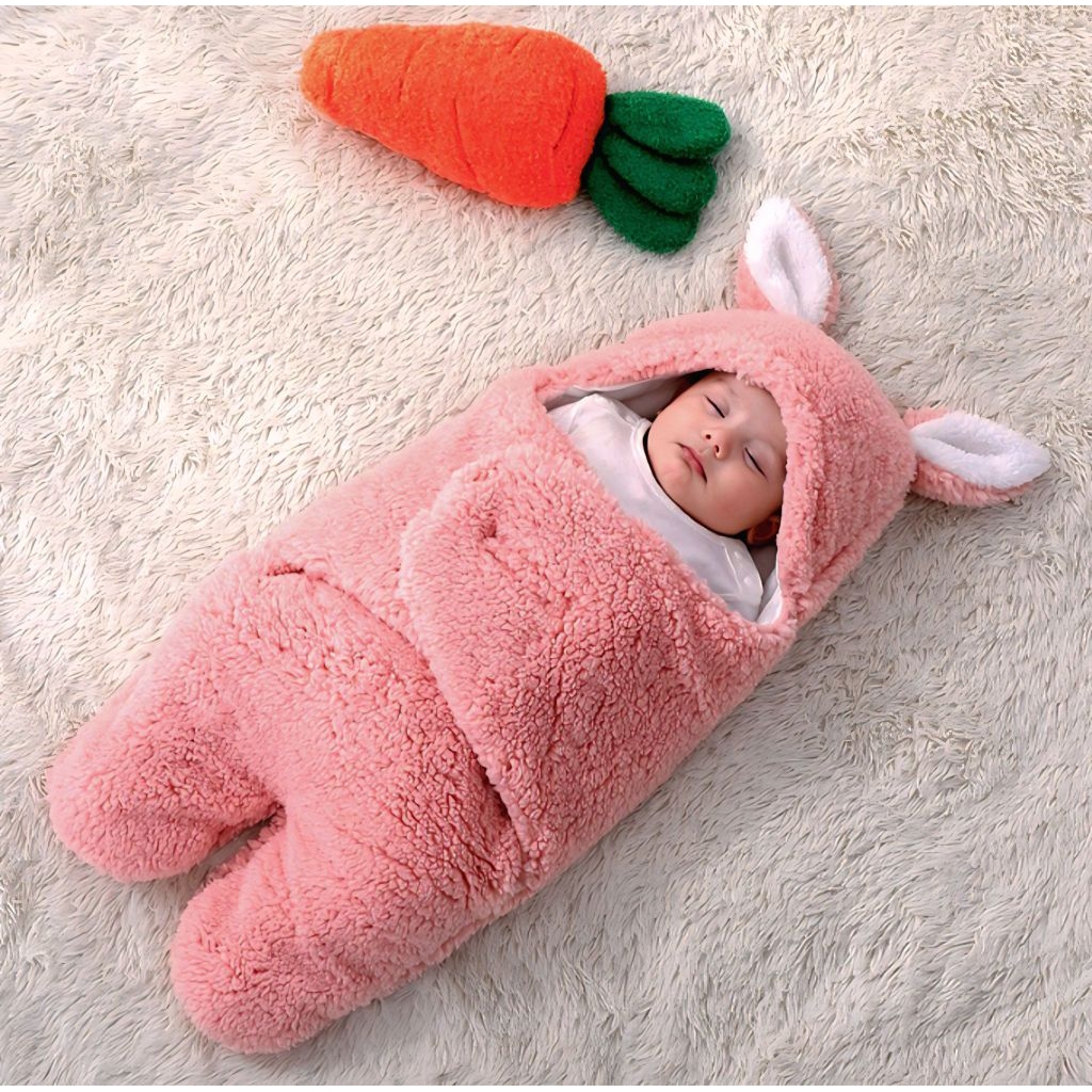 Selimut Bedong Bayi Instan - Selimut Bayi Karakter Kelinci - Bedong Bulu Tebal Lembut Newborn