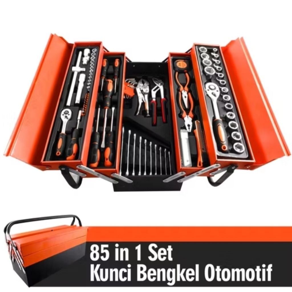 Allefix Toolbox Tool Box Toolset 85pcs Alat Bengkel Otomotif Kunci Sok Komplit Obeng Tang Lengkap
