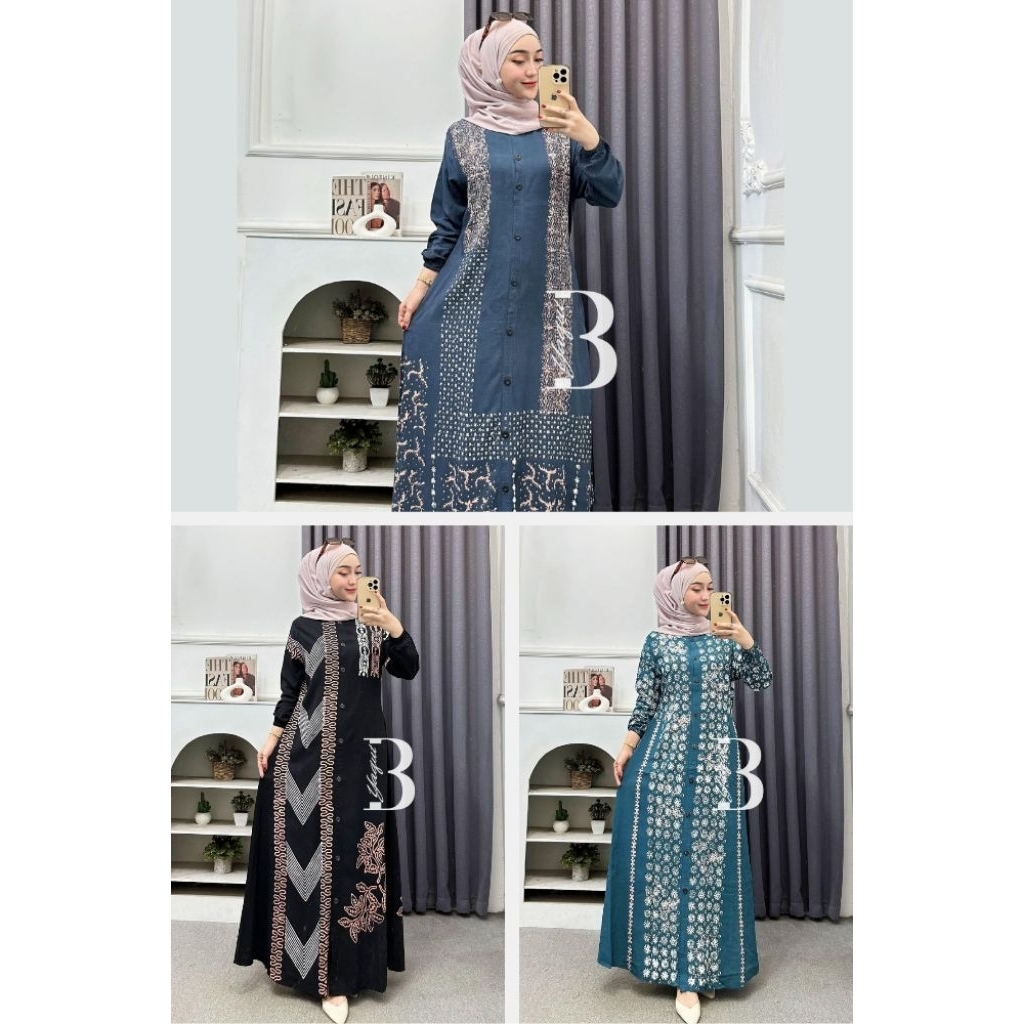 Gamis Twill Rayon Premium Ori Pekalongan Gamis Twill Jumbo Model Full Kancing Depan