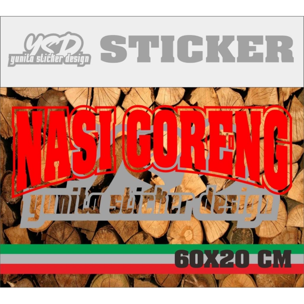 Cutting sticker nama jualan gerobak atau etalase nasi goreng dengan ukuran 60x20 cm