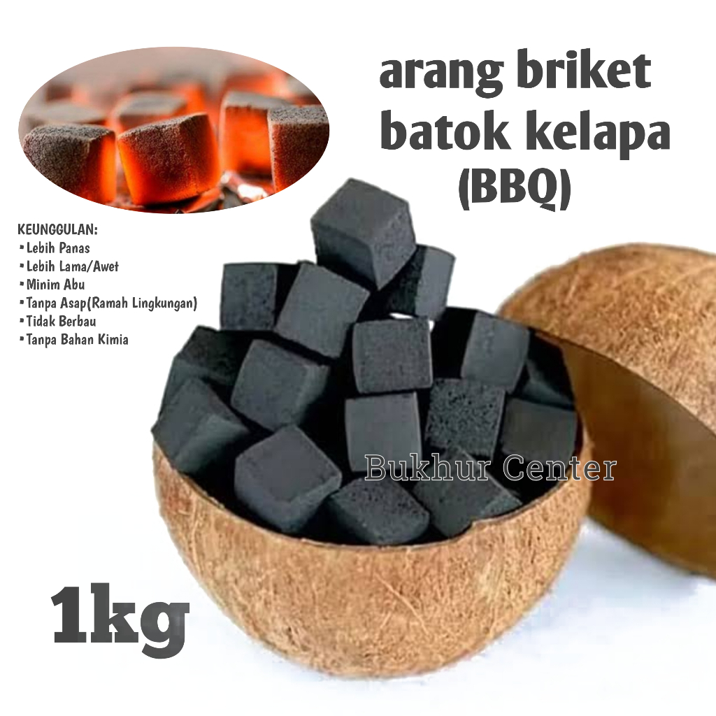 Arang Briket Batok Kelapa 1kg Awet Tidak Berbau Cocok untuk BBQ Dupa Shisha