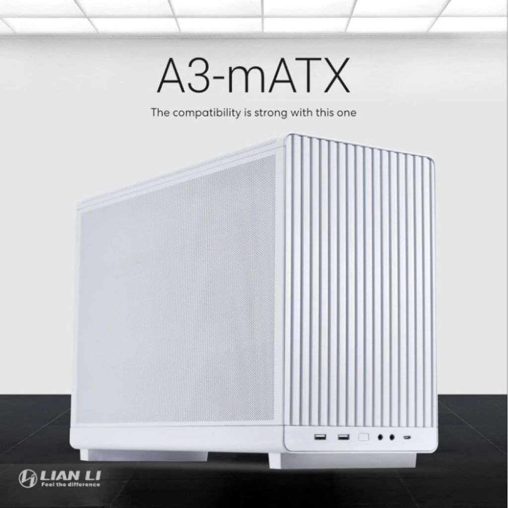 Lian Li A3-mATX-26.3L Micro Chassis White-Flexible Power Supply Installation-No Fans Included