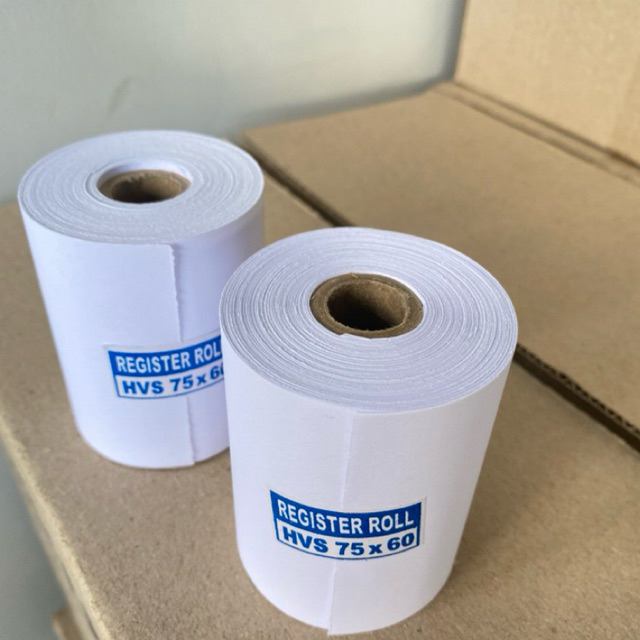 

KERTAS KASIR STRUK HVS 1 PLY 75x60mm paket 10 roll printer DOTMATRIK