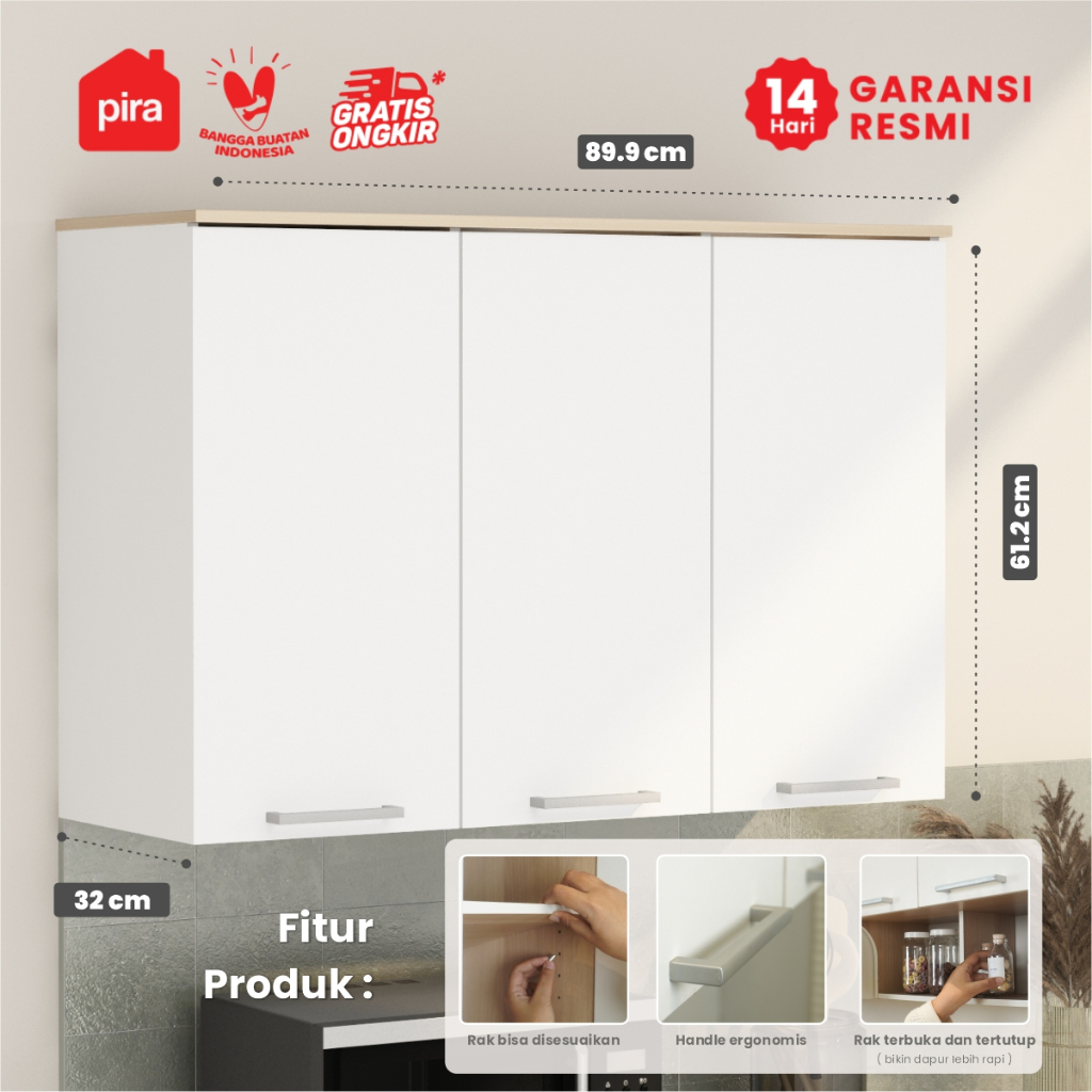 PIRA METROPOLIS OX -  HANA KC Rak Dapur / Rak Gantung Dapur / Kitchen Set Atas dengan Rak Bumbu