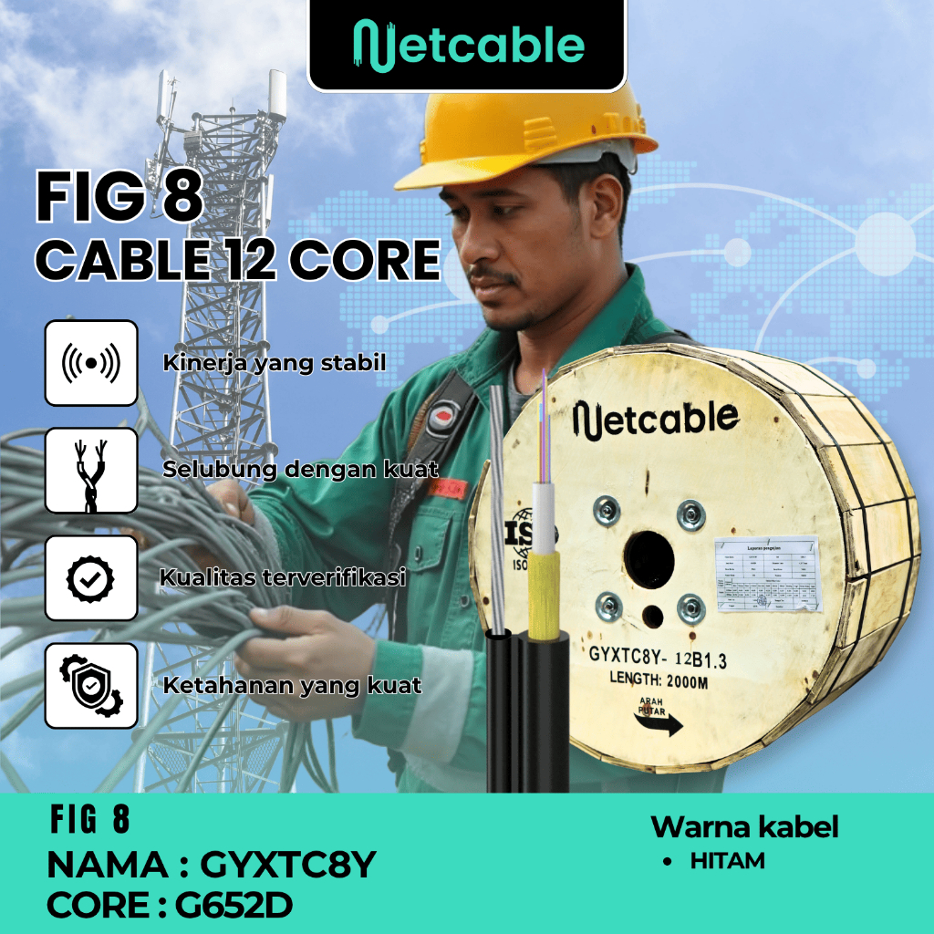 NETCABLE Kabel Fiber Optik Mini Fig 8 12 Core 2KM | Kabel FO Fig8 2000 meter