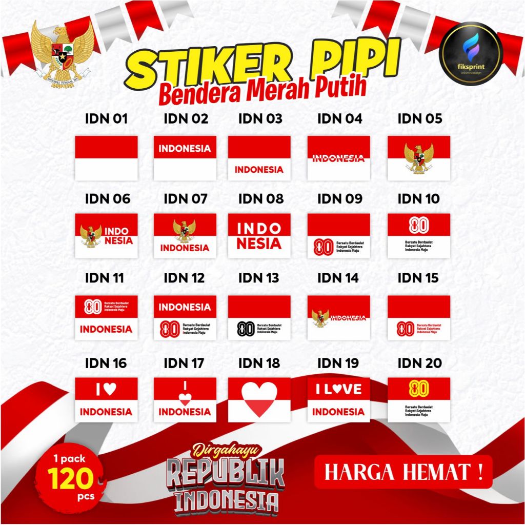 

Stiker Pipi Bendera 120 Pcs / Sticker Merah Putih / Sticker Bendera Tempel Pipi / Anak Dewasa