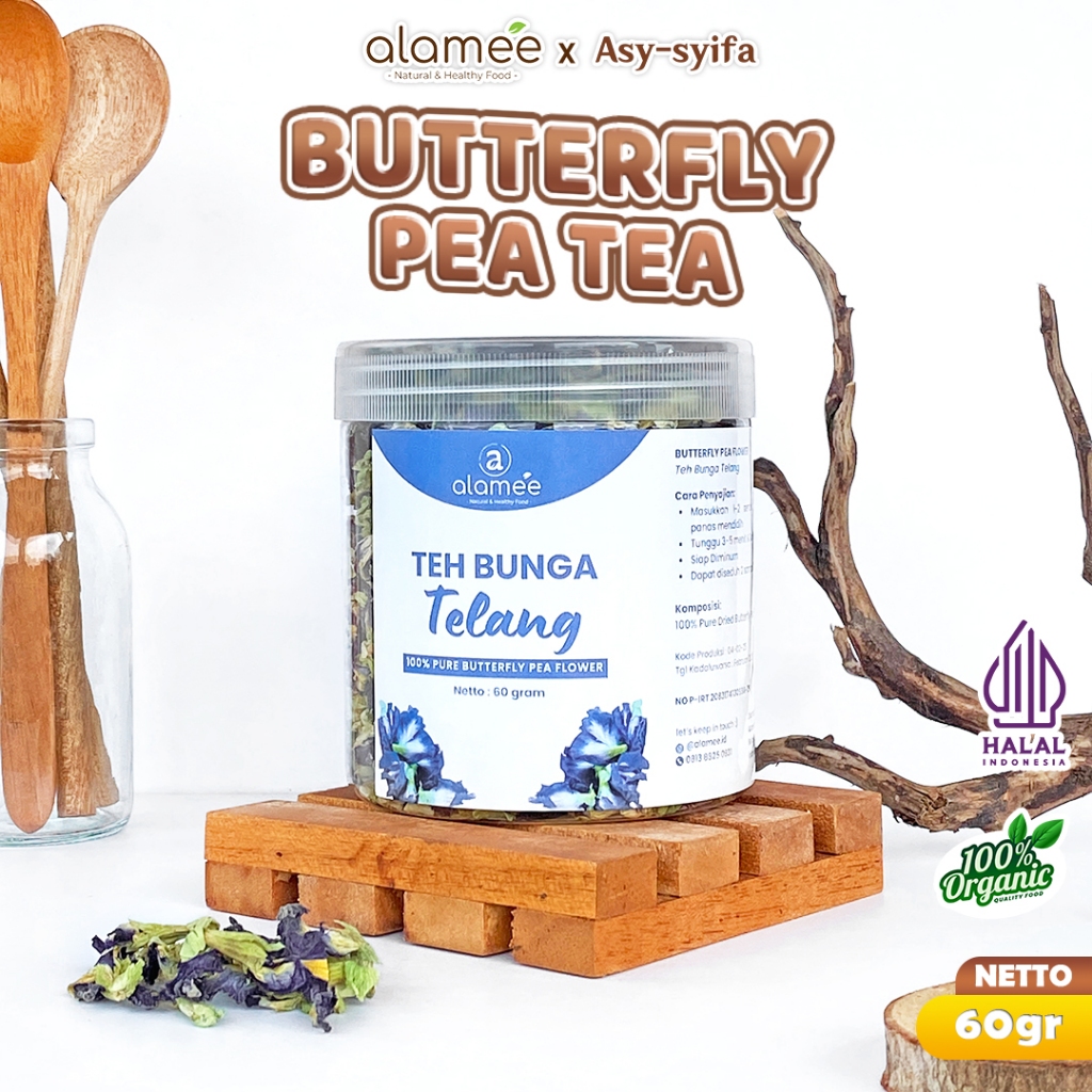 

ALAMEE Teh Bunga Telang Kering Butterfly Pea Tea Teh Herbal Organik Alami Siap Seduh Minum 60gr