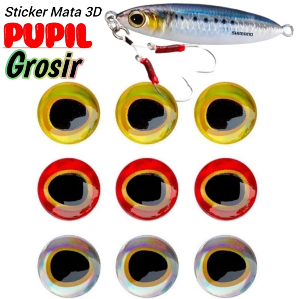 Grosir 500pc Sticker Mata Ikan Pupil 3D Mata Metal Jig Lure Minnow Assist Hook