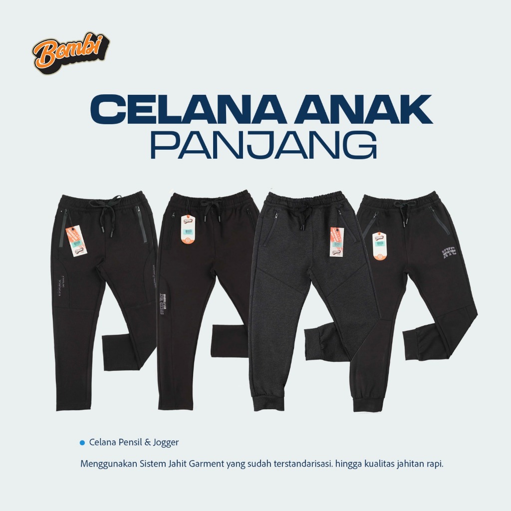 Celana Joger anak Bombi original bahan kaos scuba nyaman adem jahitan rapi