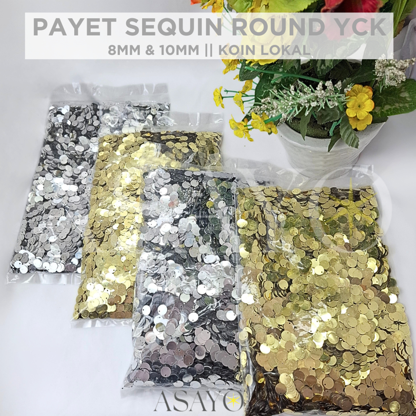 (GROSIR) Payet Koin Dollar YCK 8mm (0,8cm) & 10mm (1cm) Metallic Plain Silver Gold Sequin Round Ramb
