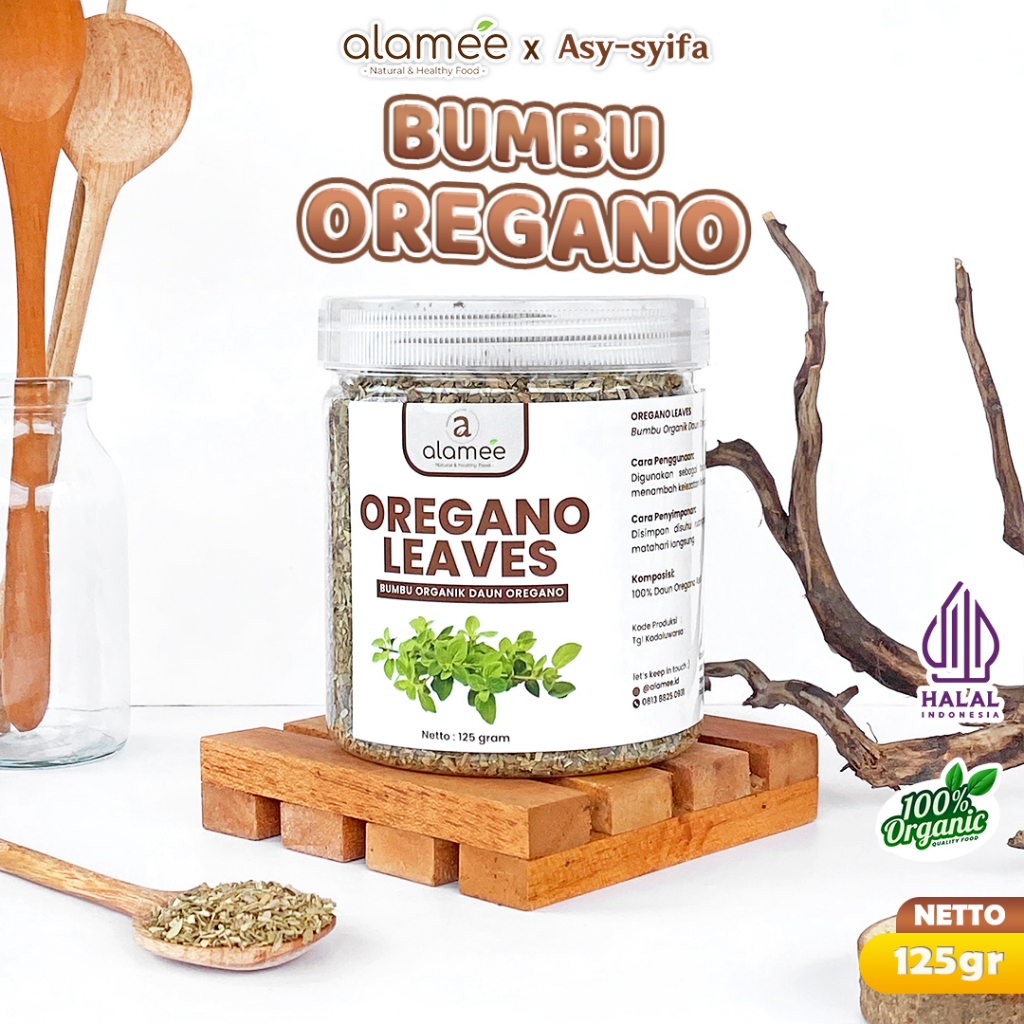 

ALAMEE Oregano Kering Dried Leaves Flakes Garnish Murni Asli Tanpa Campuran Bumbu Masak Dapur 125g