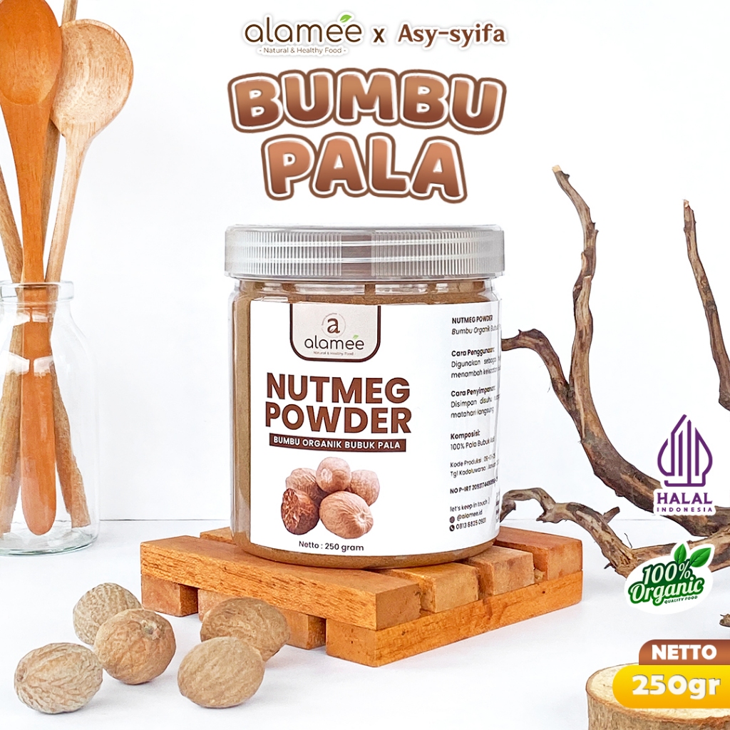 

Bumbu Dapur Pala Bubuk Nutmeg Powder Rempah Tanpa Campuran Organik Alami 250gr Murni Kemasan Toples