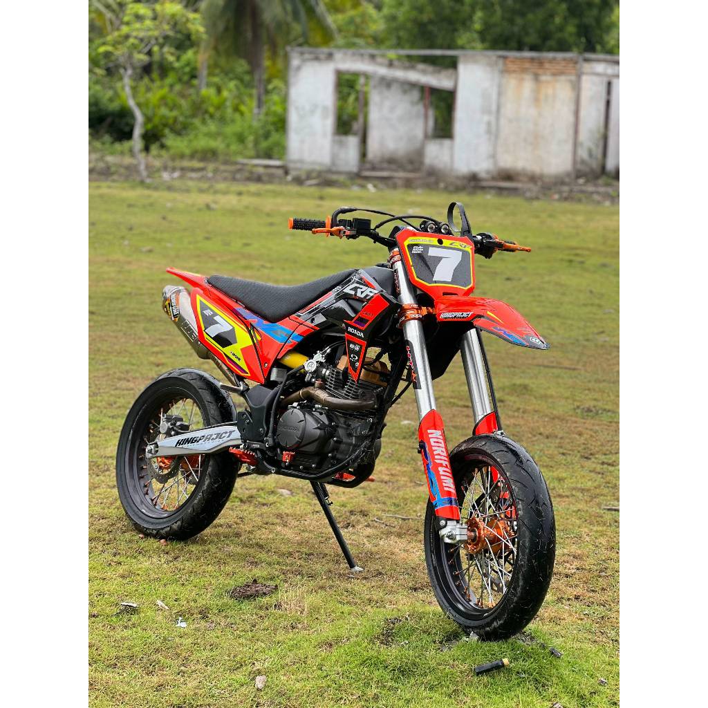 DECAL STICKER CRF 150L FULL BODY BAHAN PREMIUM WARNA OREN STABILO  DISAIN TERBARU LAMINASI SUPER GLO