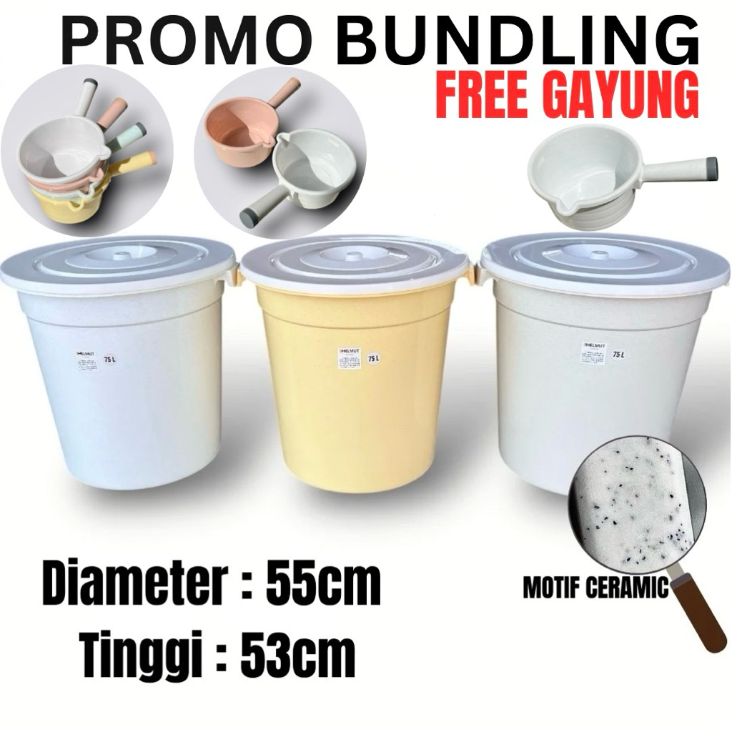 [PROMO BUNDLING FREE] Gayung mandi + Ember Tutup Hyper Ceramic 75 Liter / Ember Mandi / Bak Mandi / 