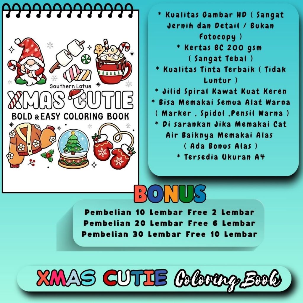 

Buku Mewarnai Christmas Cutie Bold And Easy Coloring Book Buku Gambar Sudah HD Jernih Bagus Kertas Premium Tebal Spiral Kawat Kuat Keren