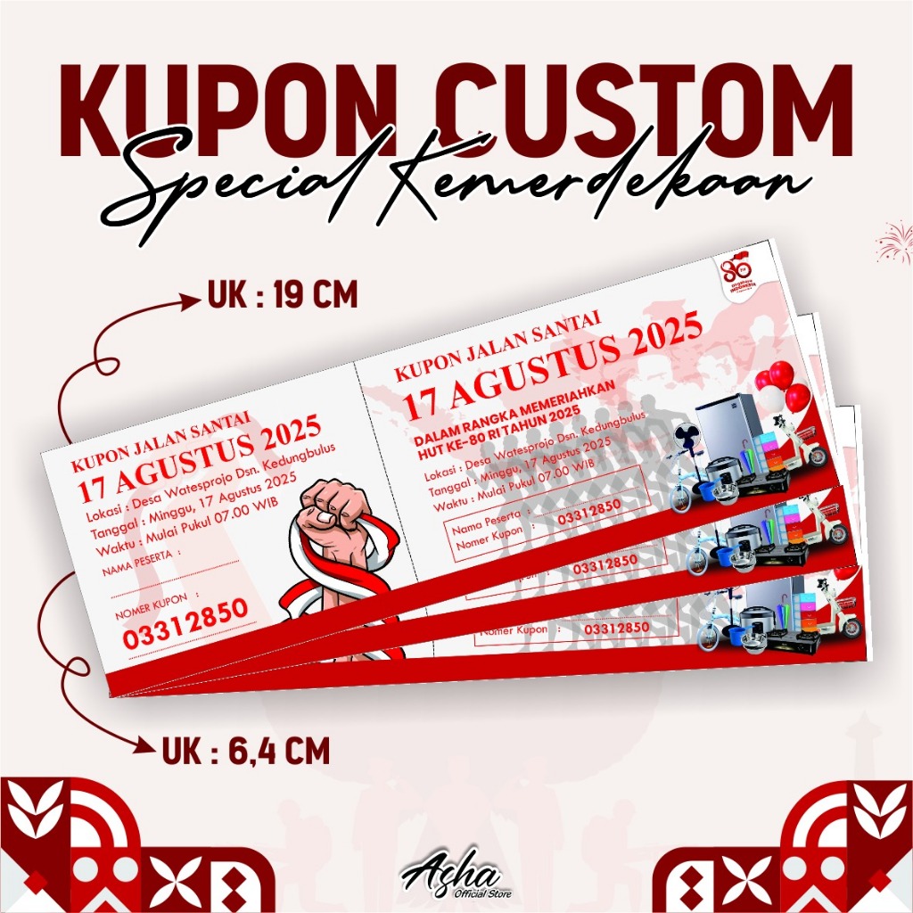 CETAK KUPON JALAN SEHAT CUSTOM  - KUPON UNDIAN 17 AGUSTUS KEMERDEKAAN (50 pcs)