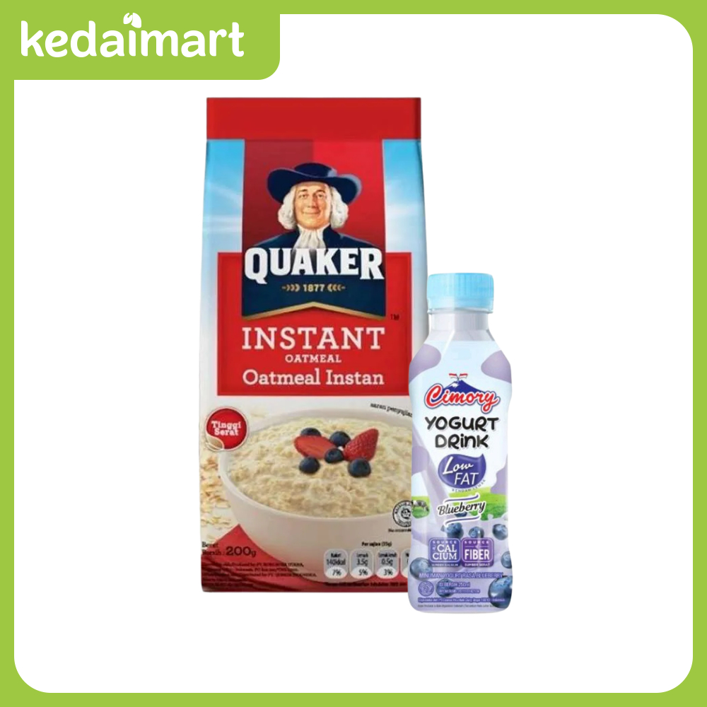 

(Bundle Hemat) Quaker Instant Oat 200 Gram + Cimory Yoghurt Drink Low Fat Blueberry 250 ml