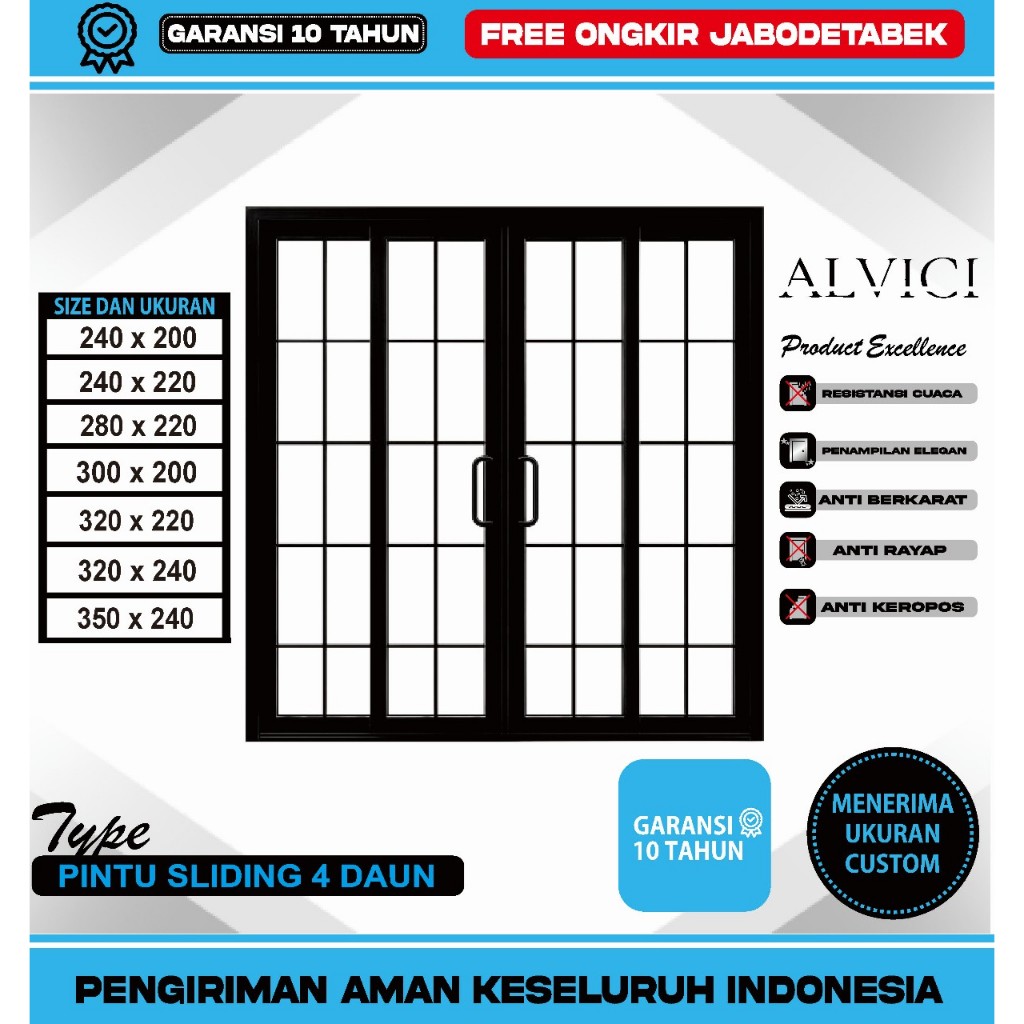 Pintu Sliding UPVC 4 Daun Full List Kaca Hitam Pintu Rumah Geser Minimalist Modern Bahan PintuTebal 