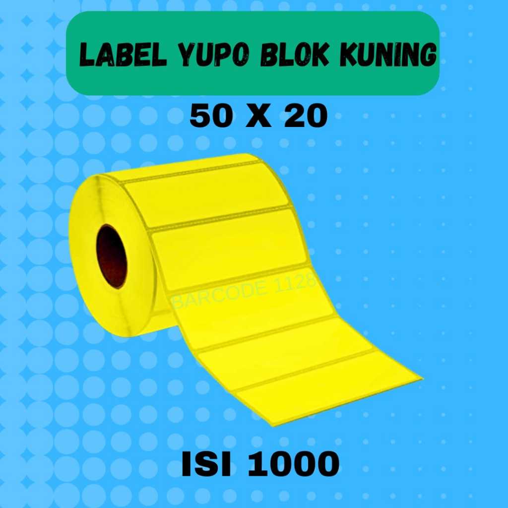Label Stiker  Yupo 50x20mm 1 Line isi 1000 Warna Kuning - LABEL YUPO 50X20-1UP isi 1000 BLOK KUNING