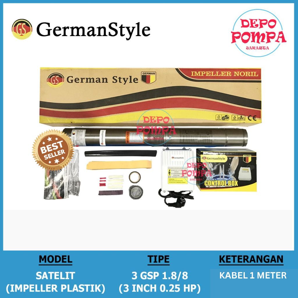 Pompa Satelit GERMAN STYLE 3 INCH 0.25 HP TANPA KABEL / German Style Pompa Air Satelit
