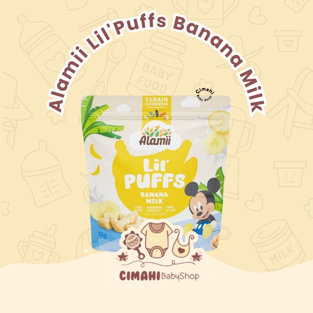 

Alamii Lil' Puffs Disney Edition - Banana - Starwberry - 15gr Pouch - Snack Sehay Bayi - 9 Bulan+