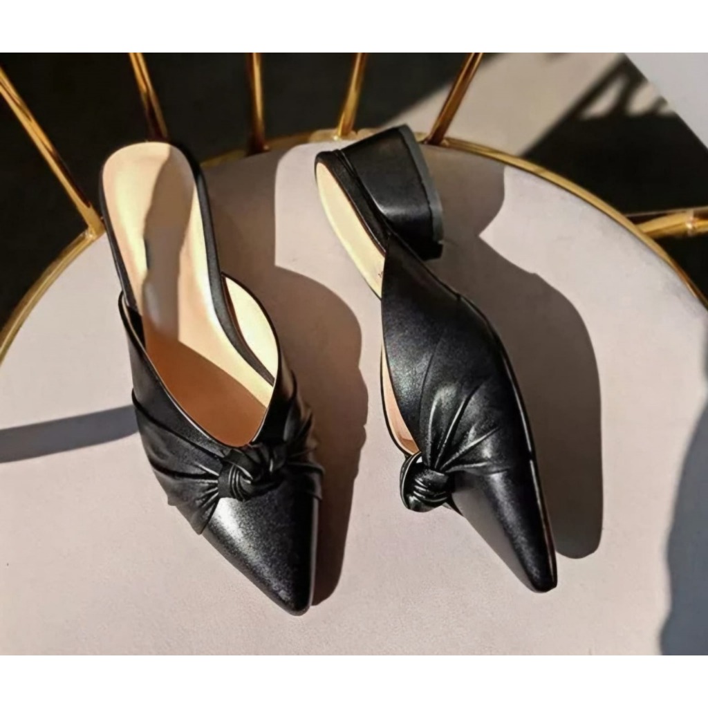 Gevani Flat Mules Wanita Tertutup Cantik Hak 4cm Warna Hitam Cream Moka Size 36-40 (CK564)