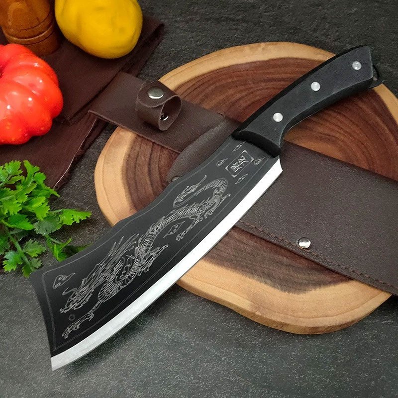 Pisau Daging Tulang Motif Naga Pisau Katana Motif Naga Premium | Alat Pemotong Tulang