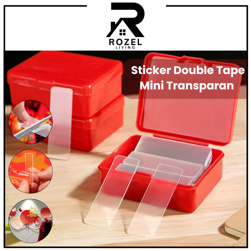 

ROZEL Perekat Sticker Double Tape Mini Transapran isi 60 pcs per Box / Nano Tape Bening Anti Air Serbaguna