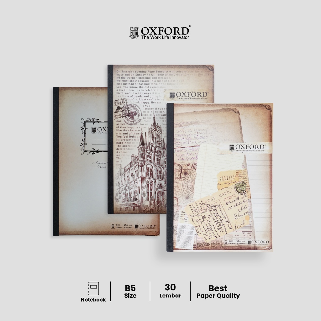 

Oxford Buku Tulis B5 Vintage 30 Lembar – Buku Tulis Layflat Multifungsi Kertas Premium
