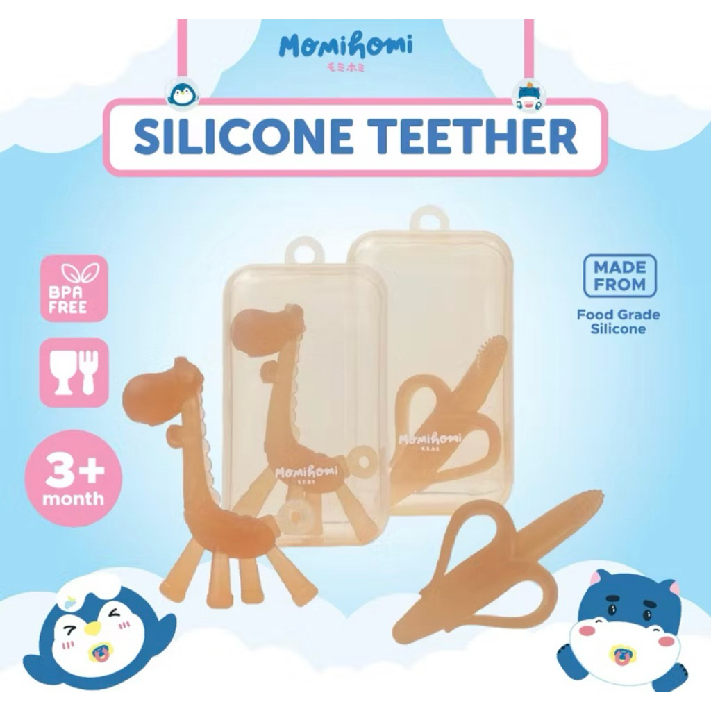 MOMI HOMI 3020 Teether Mainan Gigitan Anak Bayi Karakter Hewan Dan Buah Bahan Silikon BPA FREE Aman 